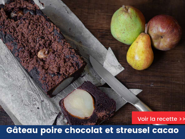 Gâteau poire chocolat et streusel cacao